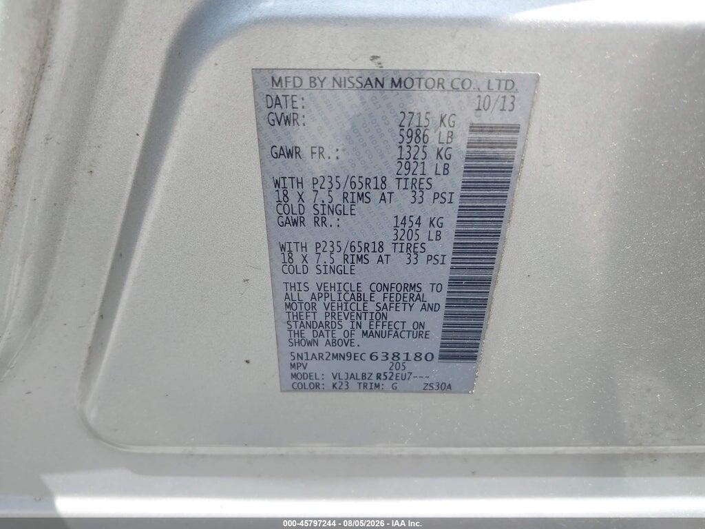5N1AR2MN9EC638180 2014 NISSAN PATHFINDER photo no. 9