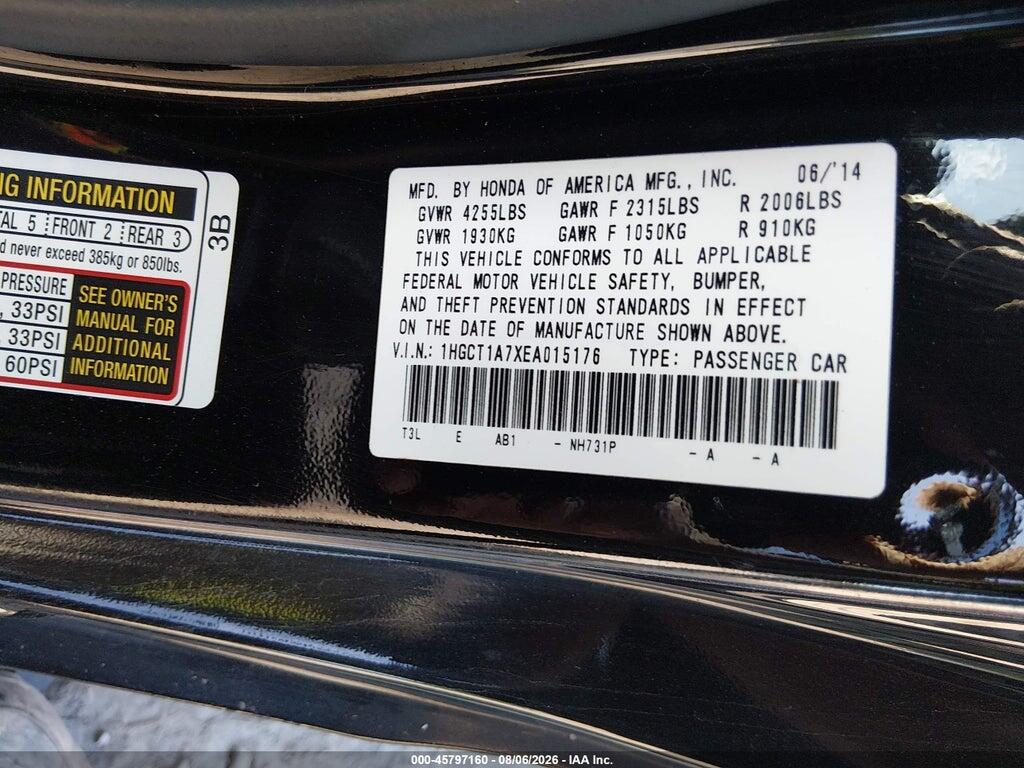 1HGCT1A7XEA015176 2014 HONDA ACCORD photo no. 9