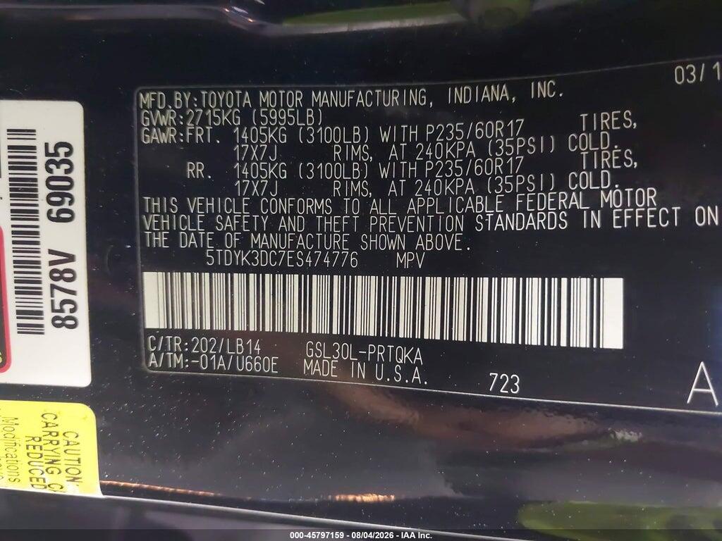 5TDYK3DC7ES474776 2014 TOYOTA SIENNA photo no. 9