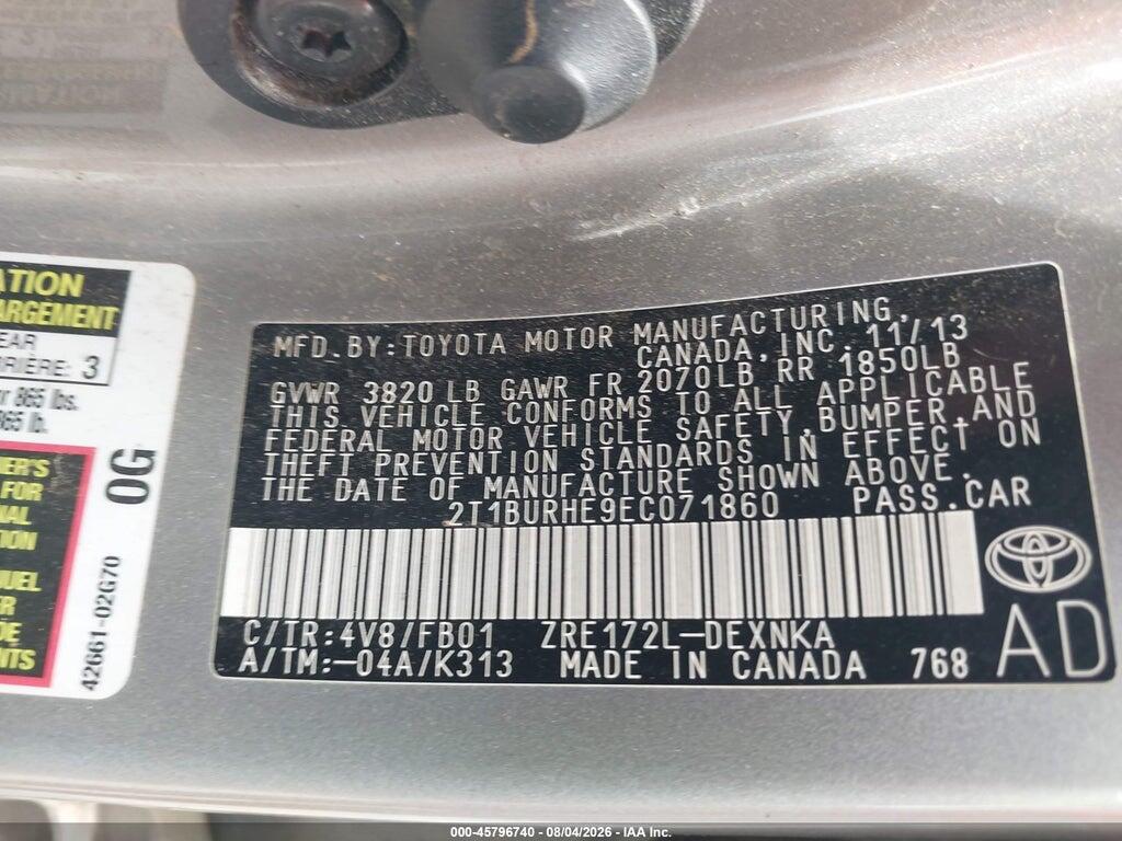 2T1BURHE9EC071860 2014 TOYOTA COROLLA photo no. 9