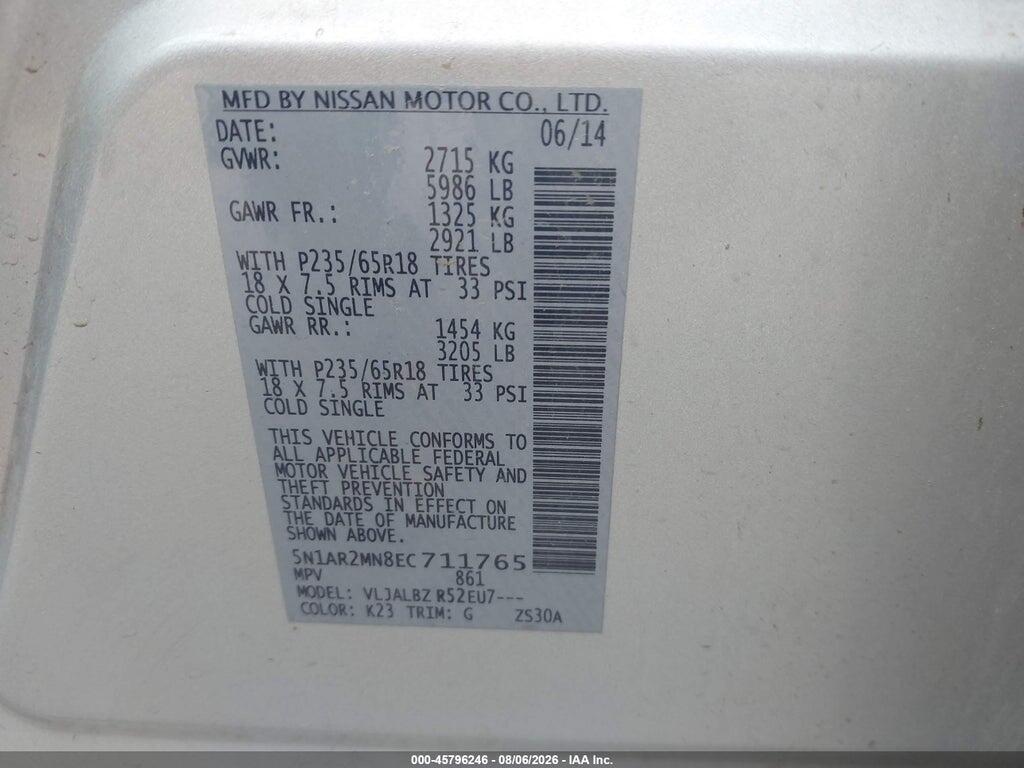 5N1AR2MN8EC711765 2014 NISSAN PATHFINDER photo no. 9