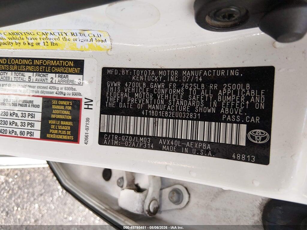 4T1BD1EB2EU032831 2014 TOYOTA AVALON HYBRID photo no. 9