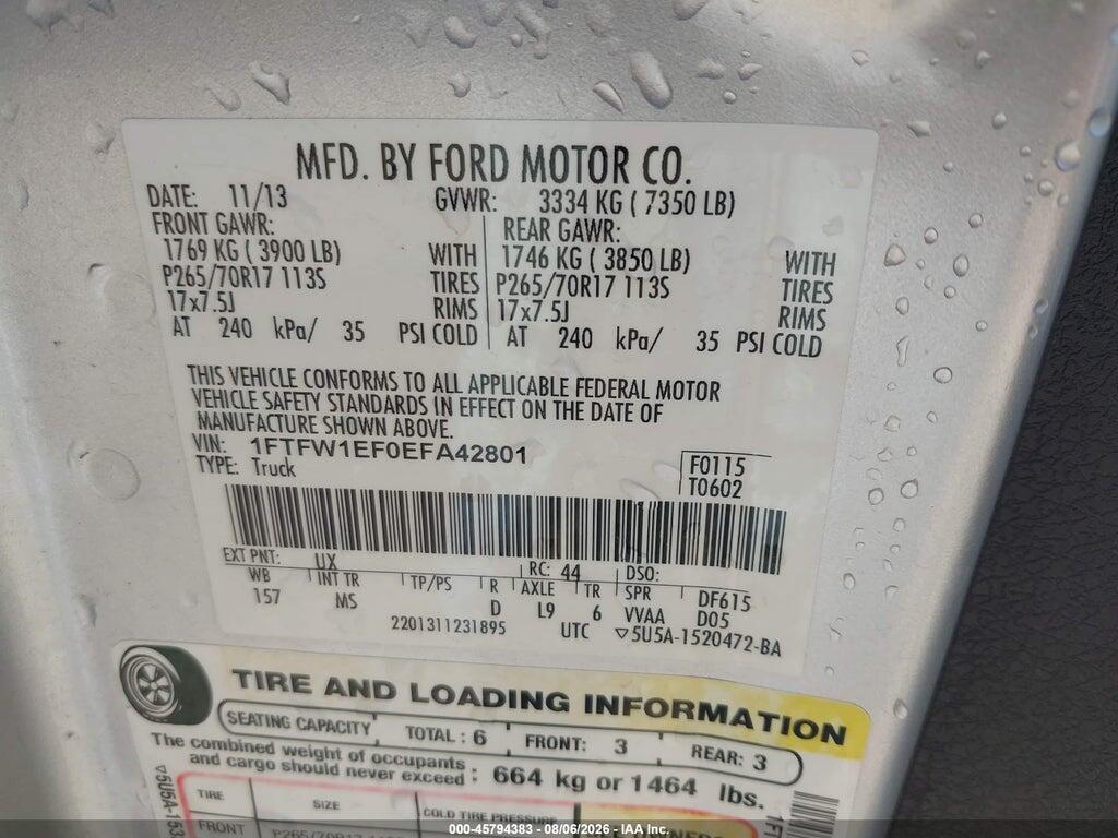 1FTFW1EF0EFA42801 2014 FORD F-150 photo no. 9