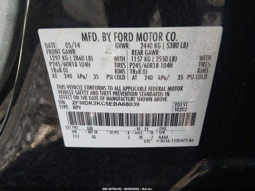 2FMDK3KC5EBA68039 2014 FORD EDGE photo no. 9