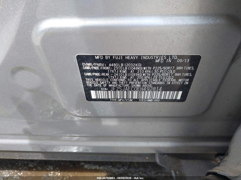 JF2SJAEC0EH492814 2014 SUBARU FORESTER photo no. 9
