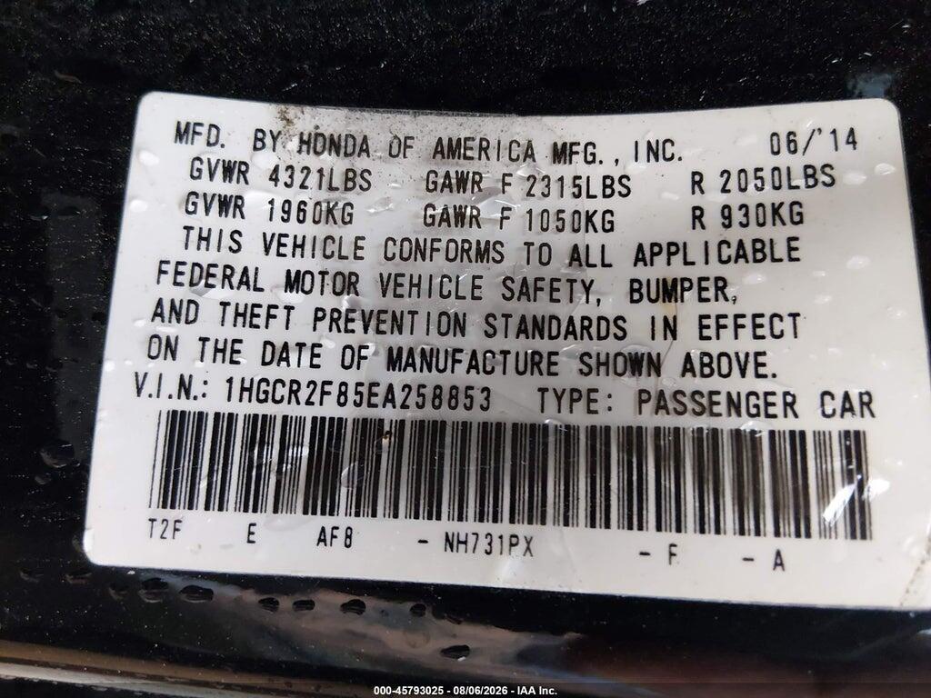 1HGCR2F85EA258853 2014 HONDA ACCORD photo no. 9