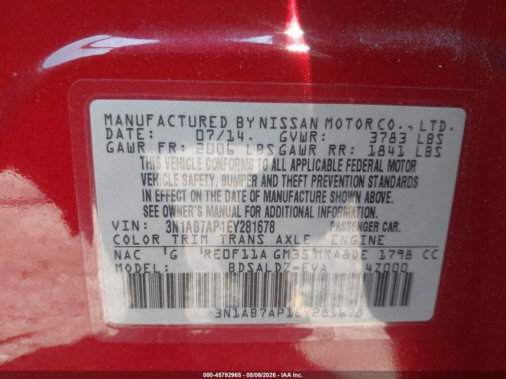 3N1AB7AP1EY281678 2014 NISSAN SENTRA photo no. 9