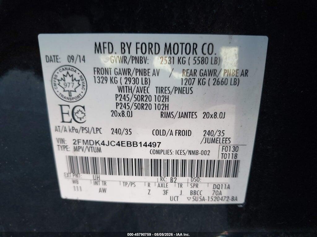 2FMDK4JC4EBB14497 2014 FORD EDGE photo no. 9