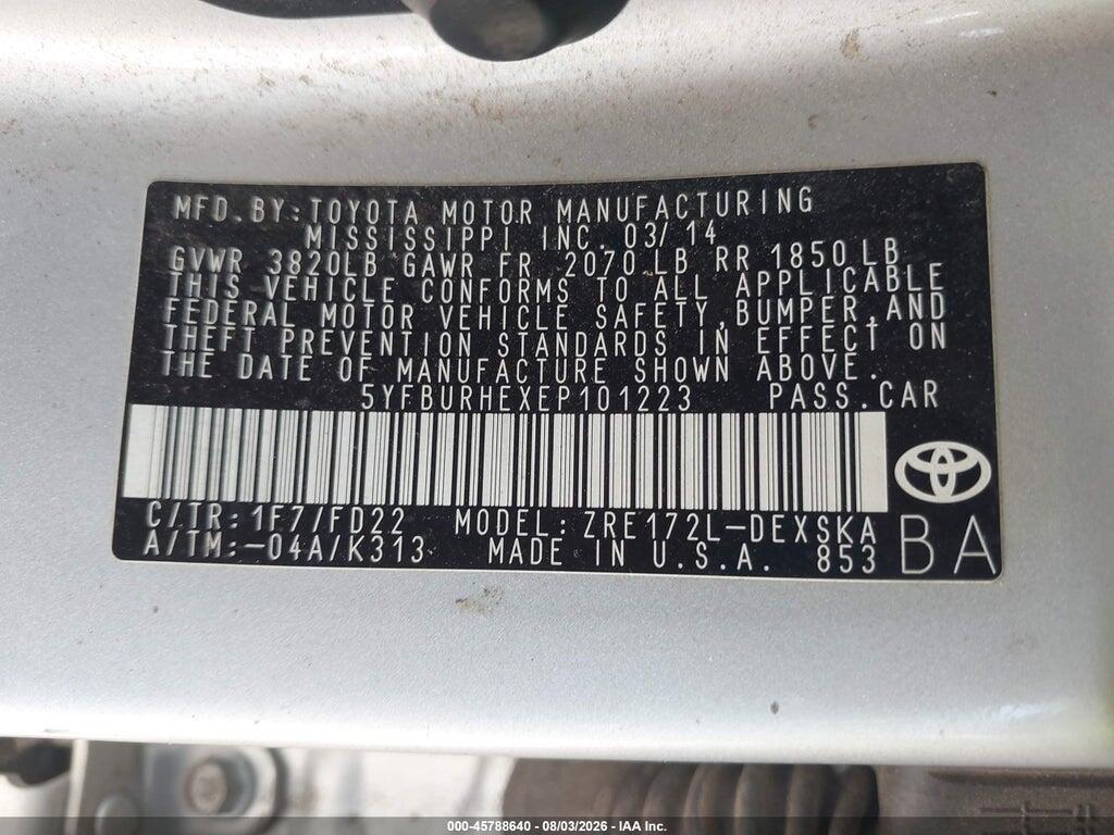 5YFBURHEXEP101223 2014 TOYOTA COROLLA photo no. 9