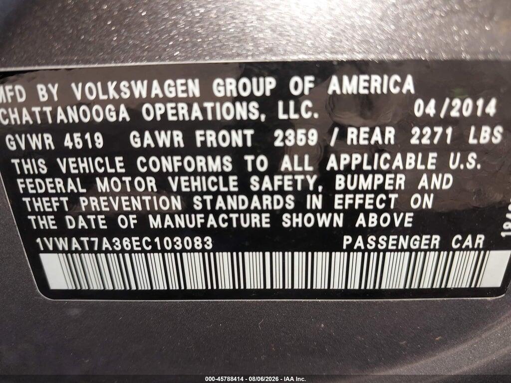 1VWAT7A36EC103083 2014 VOLKSWAGEN PASSAT photo no. 9