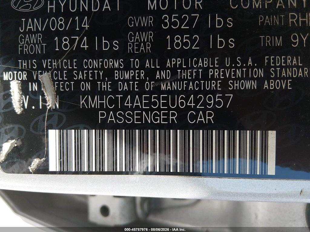 KMHCT4AE5EU642957 2014 HYUNDAI ACCENT photo no. 9