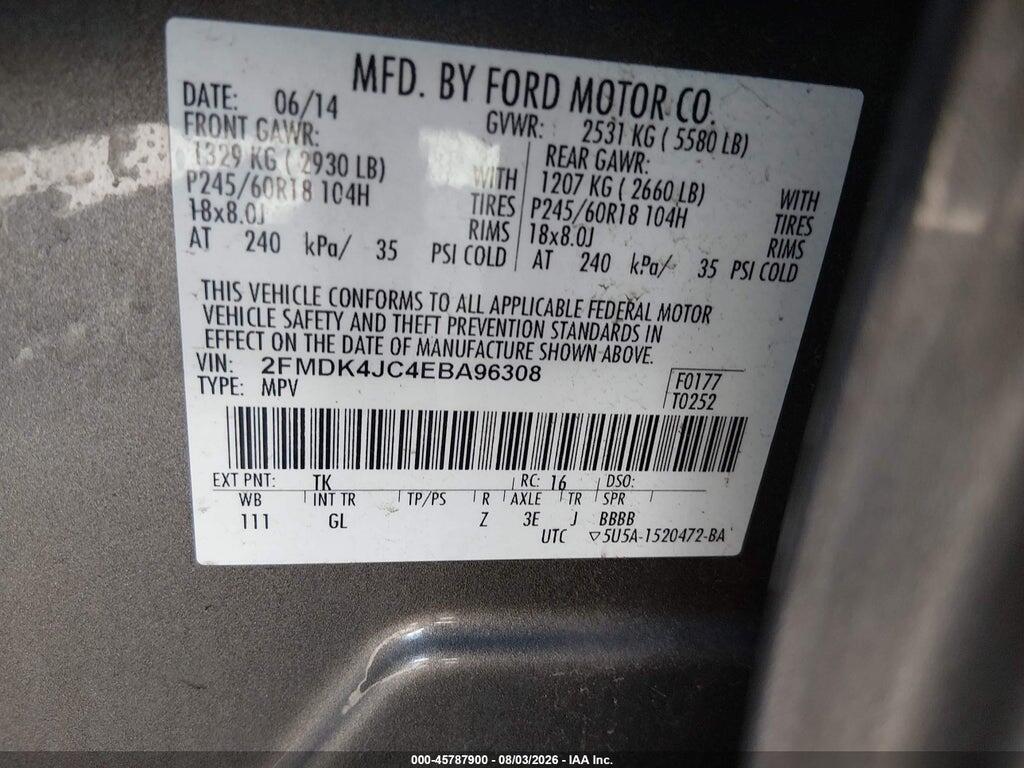 2FMDK4JC4EBA96308 2014 FORD EDGE photo no. 9