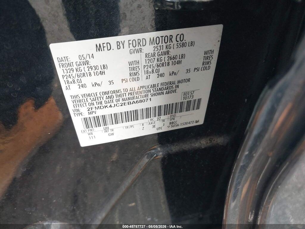 2FMDK4JC2EBA68071 2014 FORD EDGE photo no. 9