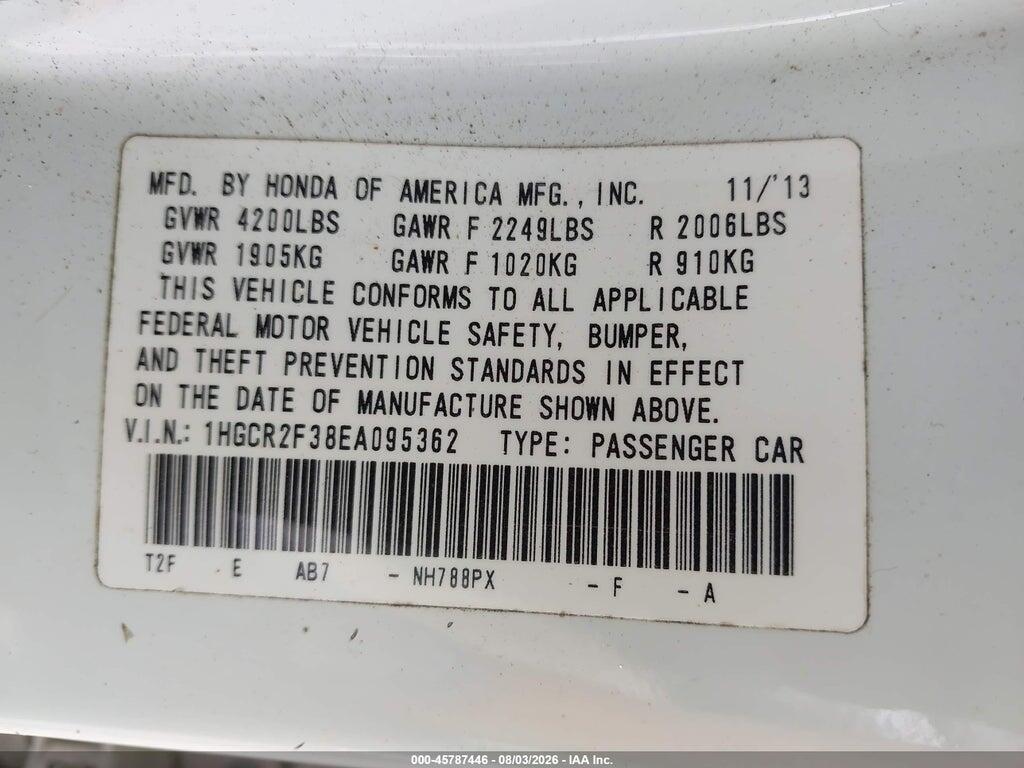 1HGCR2F38EA095362 2014 HONDA ACCORD photo no. 9