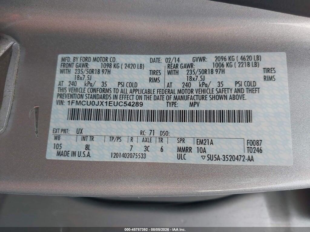 1FMCU0JX1EUC54289 2014 FORD ESCAPE photo no. 9