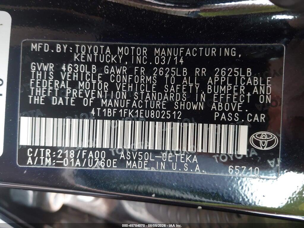 4T1BF1FK1EU802512 2014 TOYOTA CAMRY photo no. 9