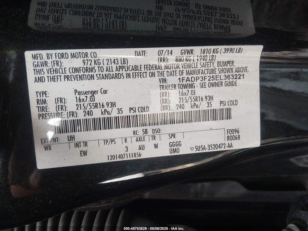 1FADP3F25EL363221 2014 FORD FOCUS photo no. 9