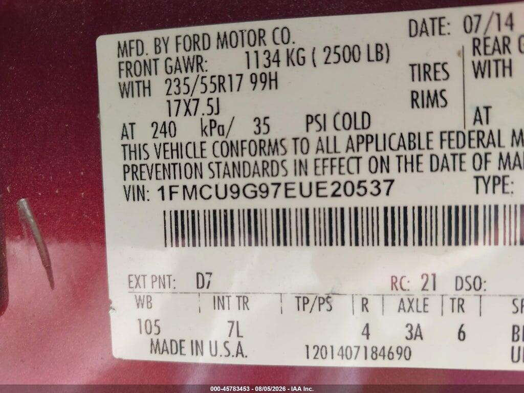 1FMCU9G97EUE20537 2014 FORD ESCAPE photo no. 9
