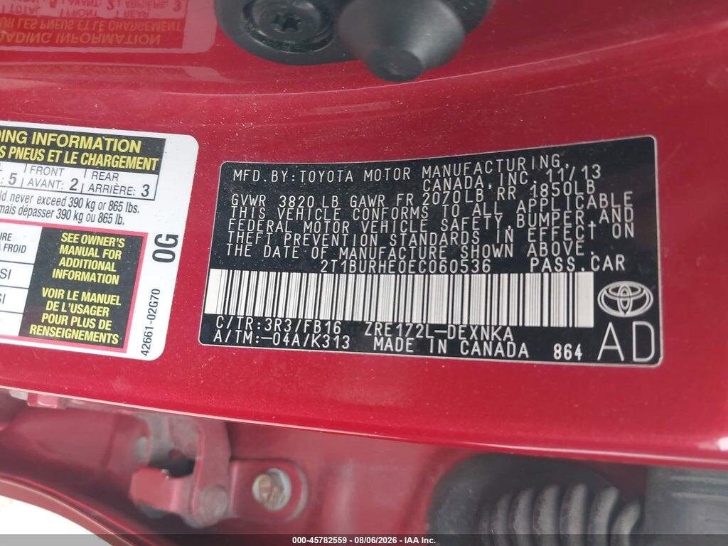 2T1BURHE0EC060536 2014 TOYOTA COROLLA photo no. 9