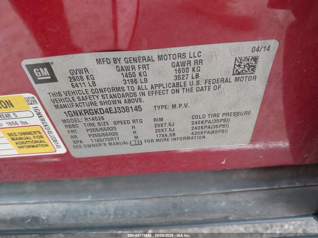 1GNKRGKD4EJ338145 2014 CHEVROLET TRAVERSE photo no. 9