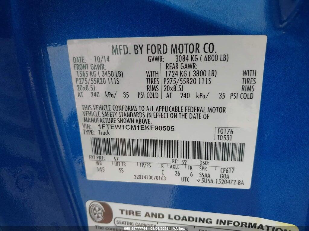 1FTEW1CM1EKF90505 2014 FORD F-150 photo no. 9