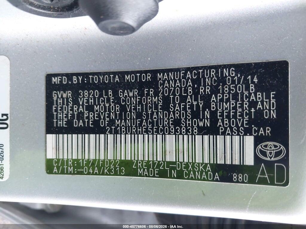 2T1BURHE5EC093838 2014 TOYOTA COROLLA photo no. 9