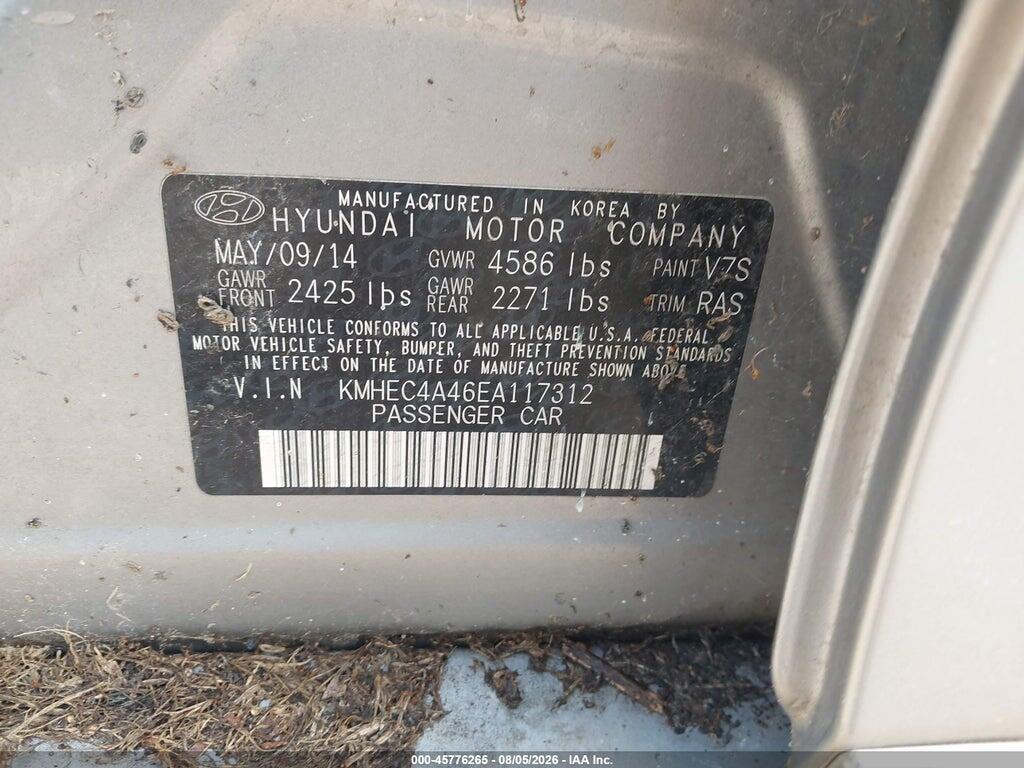 KMHEC4A46EA117312 2014 HYUNDAI SONATA HYBRID photo no. 9
