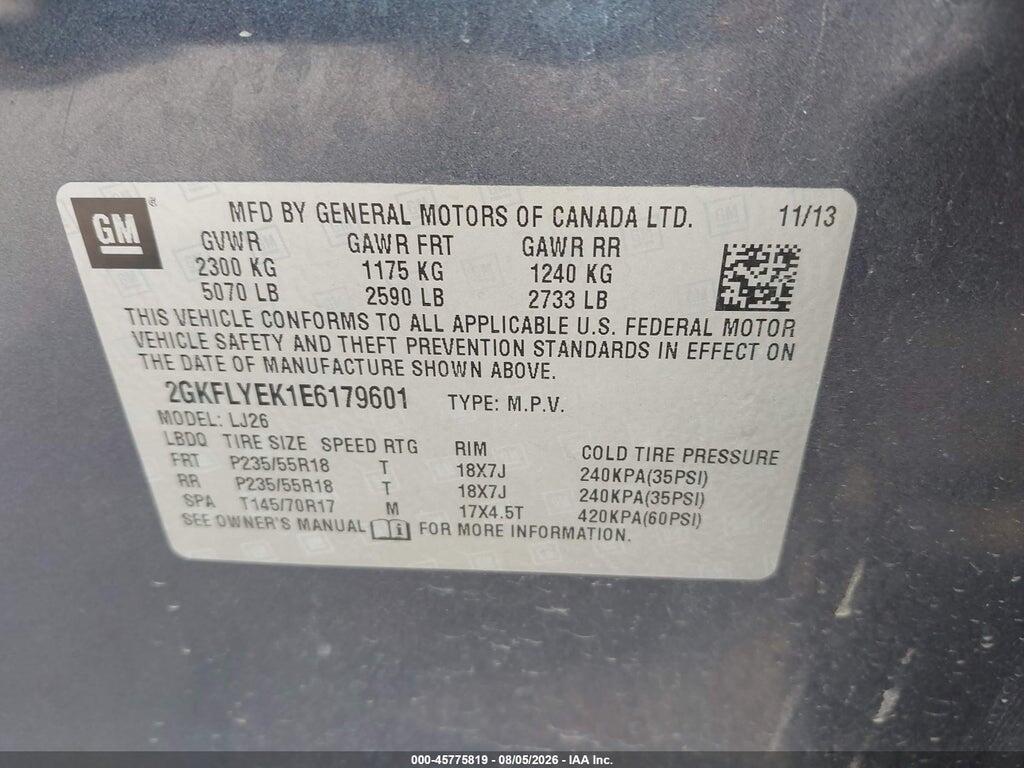 2GKFLYEK1E6179601 2014 GMC TERRAIN photo no. 9