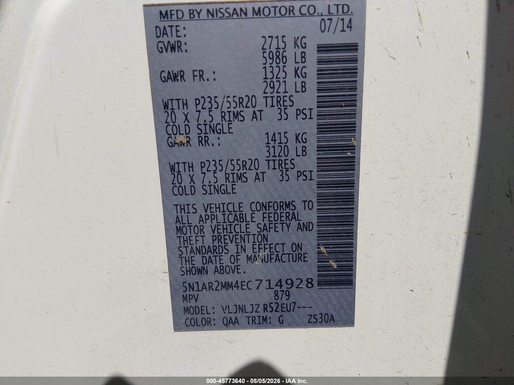 5N1AR2MM4EC714928 2014 NISSAN PATHFINDER photo no. 9