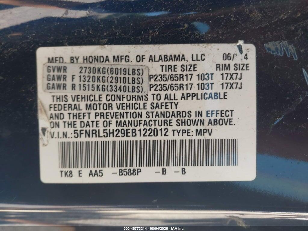 5FNRL5H29EB122012 2014 HONDA ODYSSEY photo no. 9