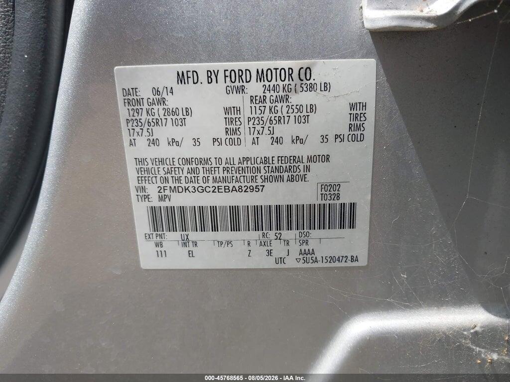 2FMDK3GC2EBA82957 2014 FORD EDGE photo no. 9