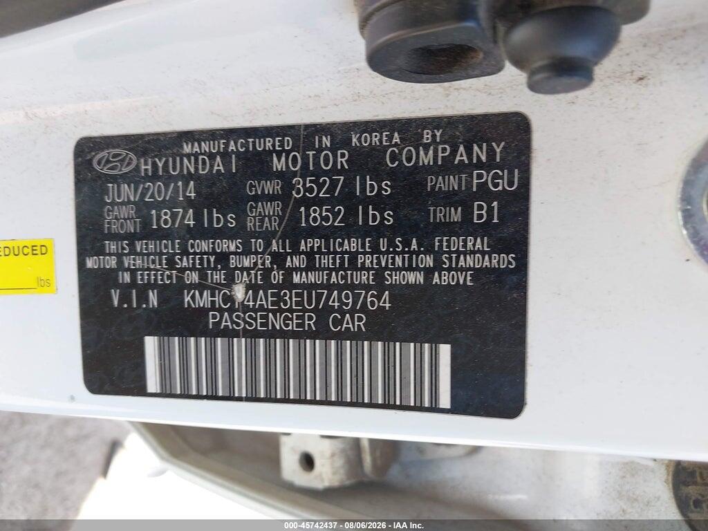 KMHCT4AE3EU749764 2014 HYUNDAI ACCENT photo no. 9