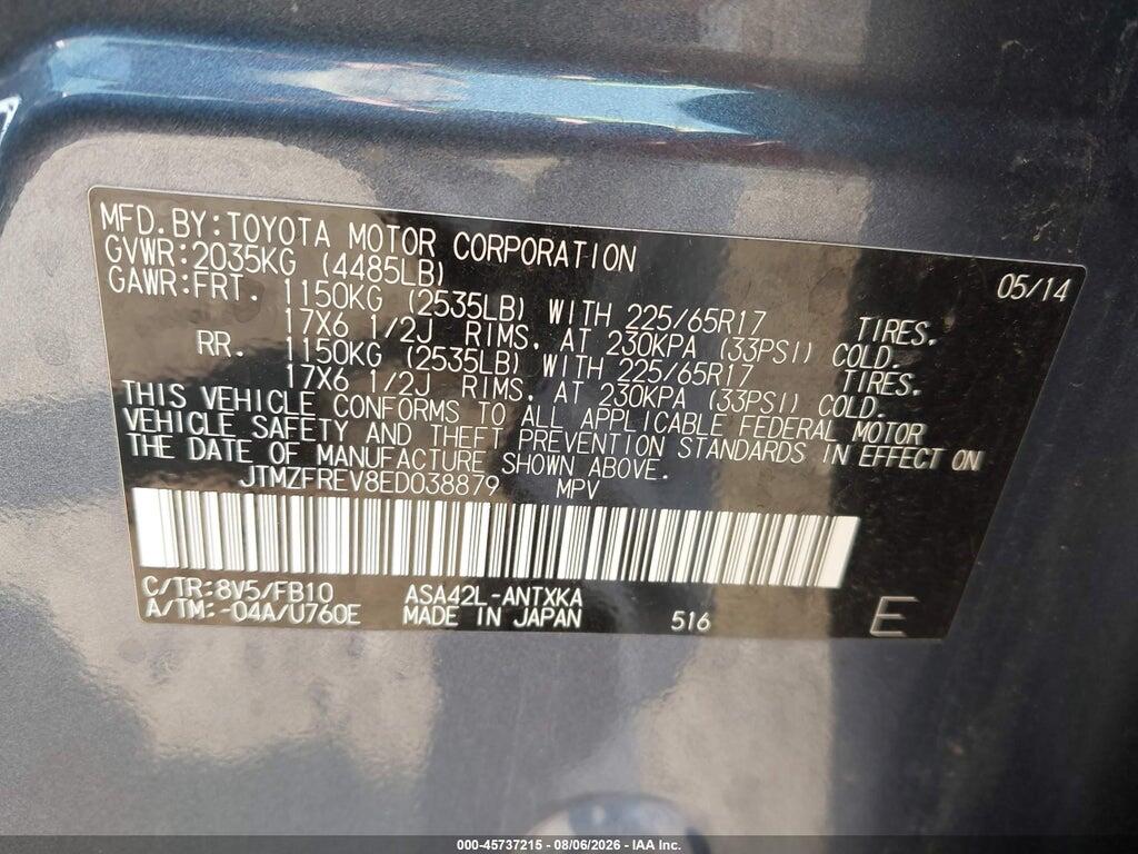 JTMZFREV8ED038879 2014 TOYOTA RAV4 photo no. 9