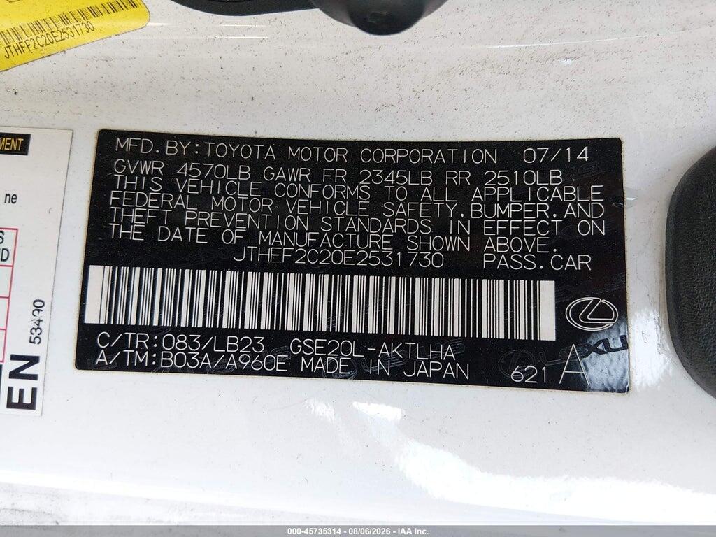 JTHFF2C20E2531730 2014 LEXUS IS 250C photo no. 9