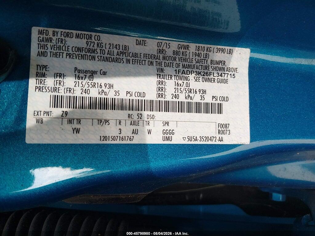1FADP3K26FL347715 2015 FORD FOCUS photo no. 9