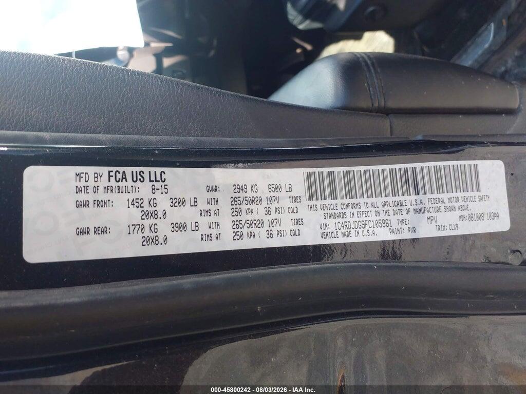 1C4RDJDG9FC105961 2015 DODGE DURANGO photo no. 9