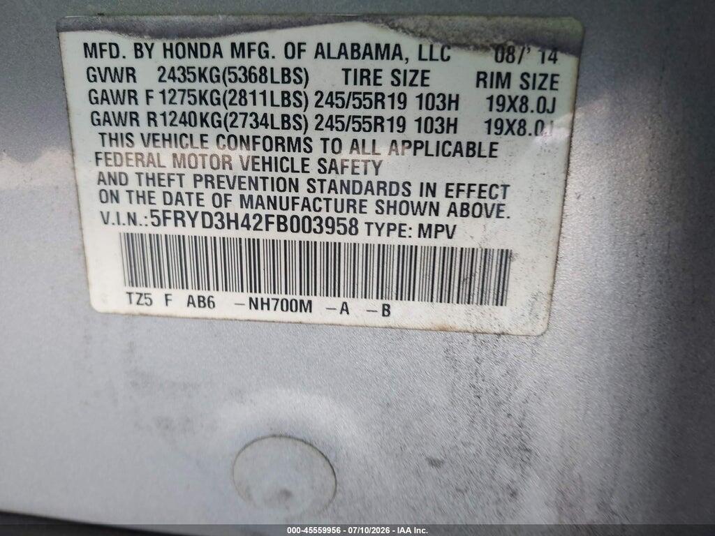 5FRYD3H42FB003958 2015 ACURA MDX photo no. 9