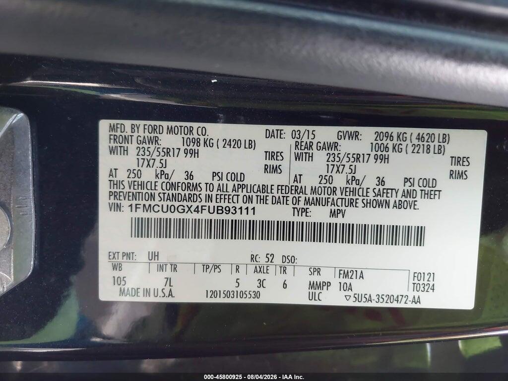 1FMCU0GX4FUB93111 2015 FORD ESCAPE photo no. 9