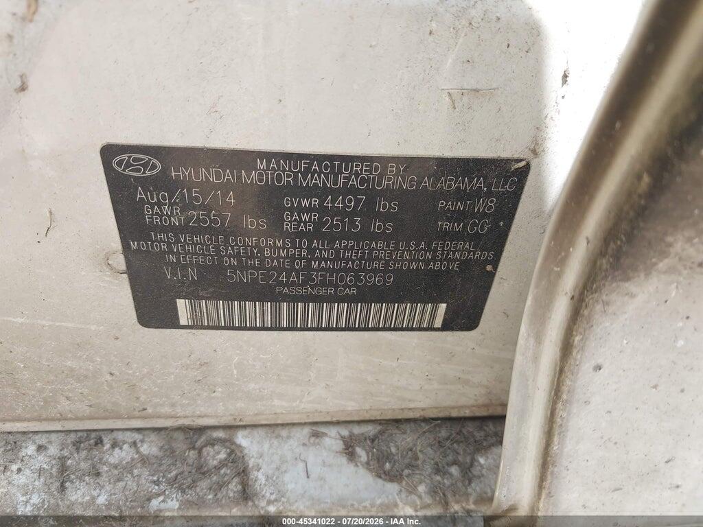 5NPE24AF3FH063969 2015 HYUNDAI SONATA photo no. 9
