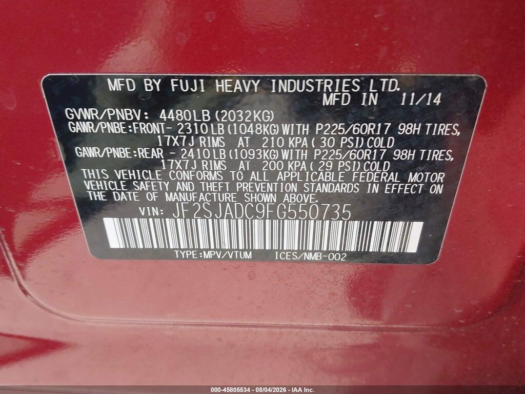 JF2SJADC9FG550735 2015 SUBARU FORESTER photo no. 9
