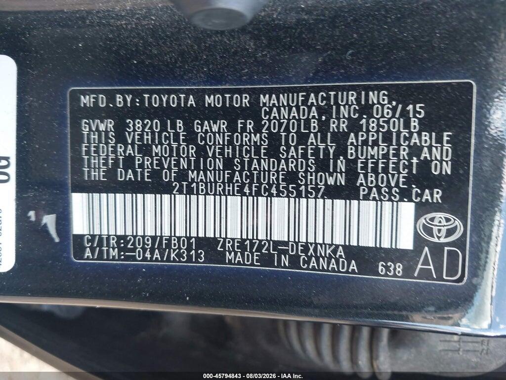 2T1BURHE4FC455157 2015 TOYOTA COROLLA photo no. 9
