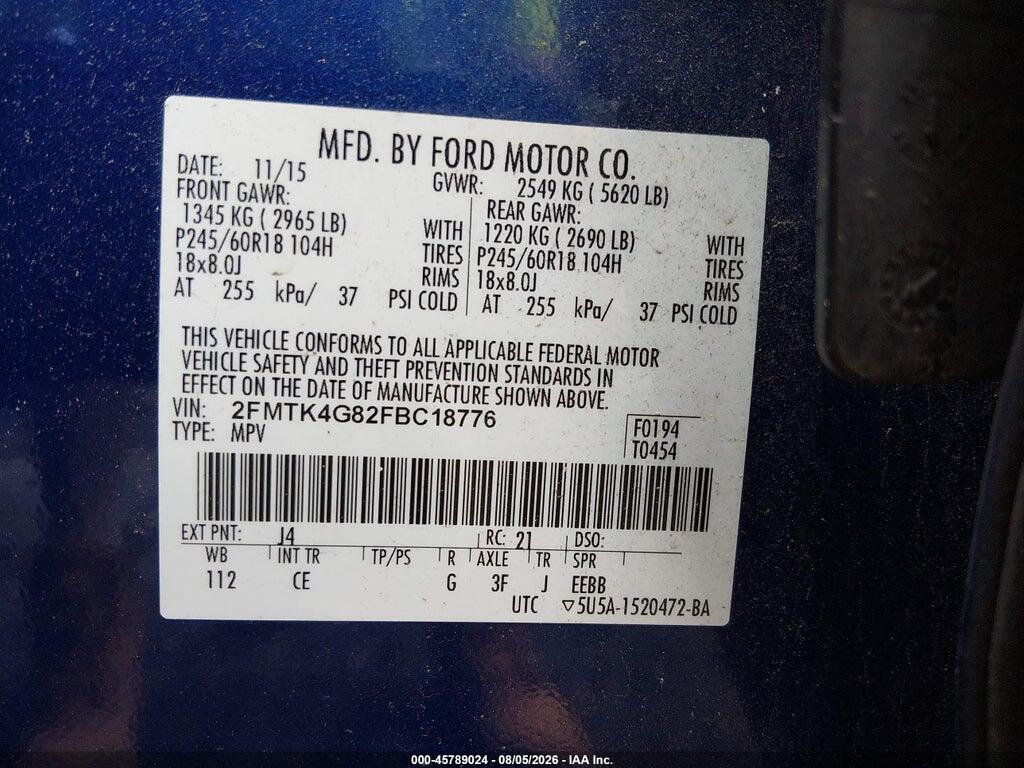 2FMTK4G82FBC18776 2015 FORD EDGE photo no. 9