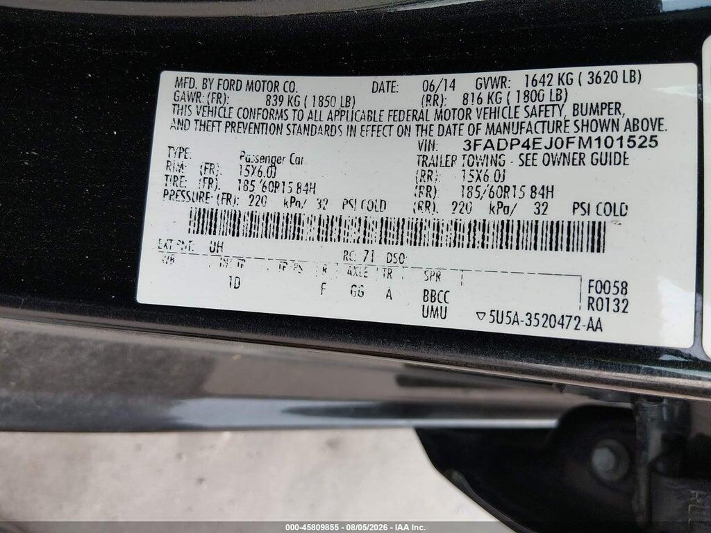 3FADP4EJ0FM101525 2015 FORD FIESTA photo no. 9