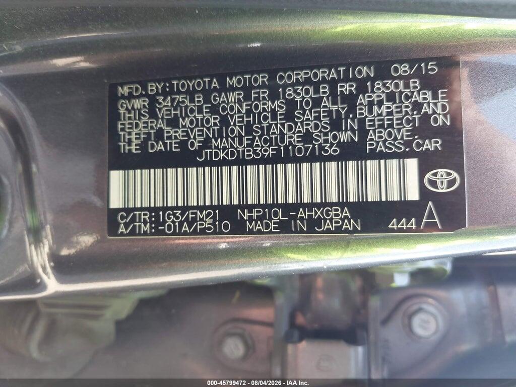 JTDKDTB39F1107136 2015 TOYOTA PRIUS C photo no. 9
