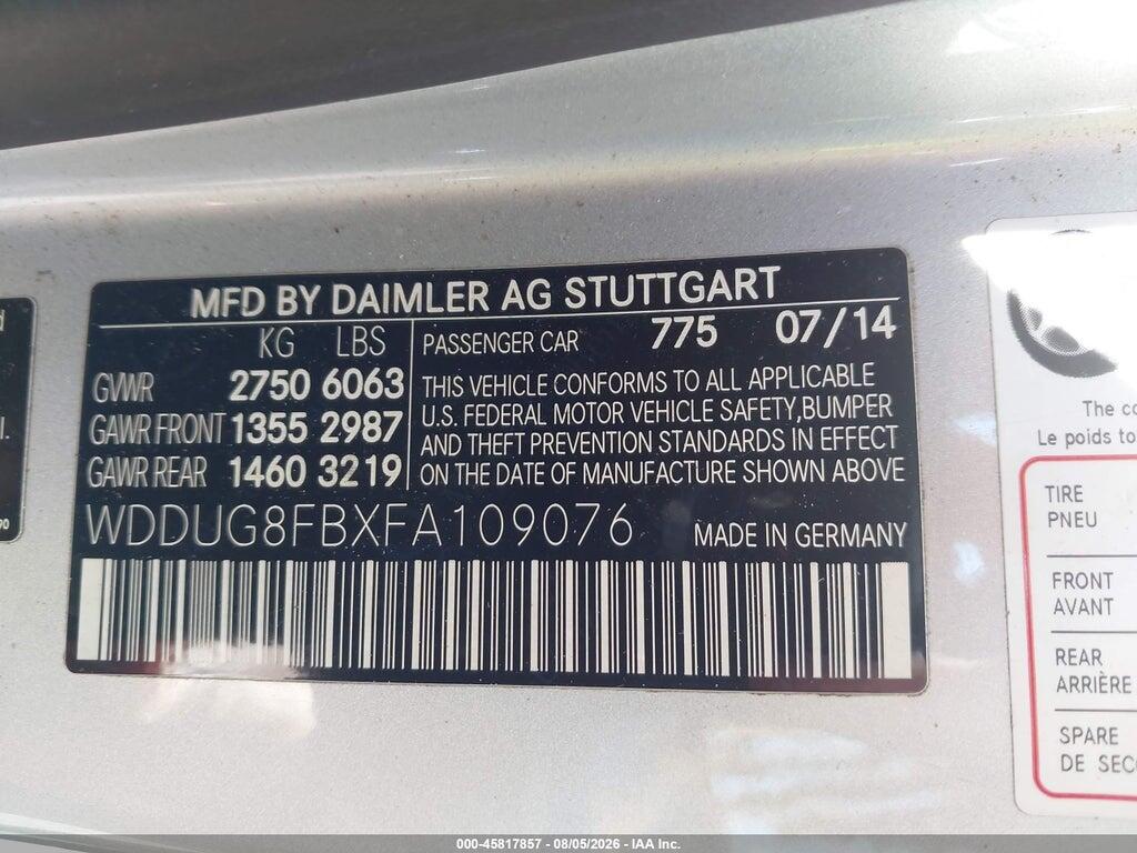 WDDUG8FBXFA109076 2015 MERCEDES-BENZ S 550 photo no. 9