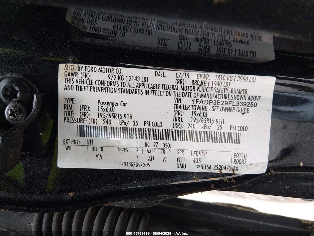 1FADP3E29FL339250 2015 FORD FOCUS photo no. 9
