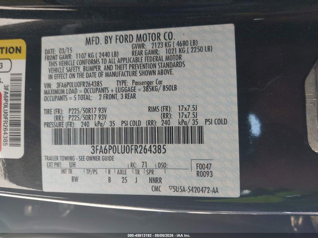 3FA6P0LU0FR264385 2015 FORD FUSION HYBRID photo no. 9