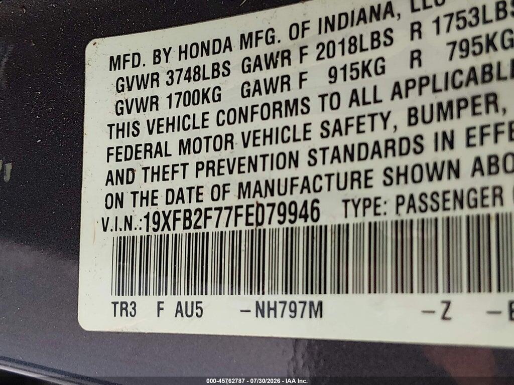19XFB2F77FE079946 2015 HONDA CIVIC photo no. 9