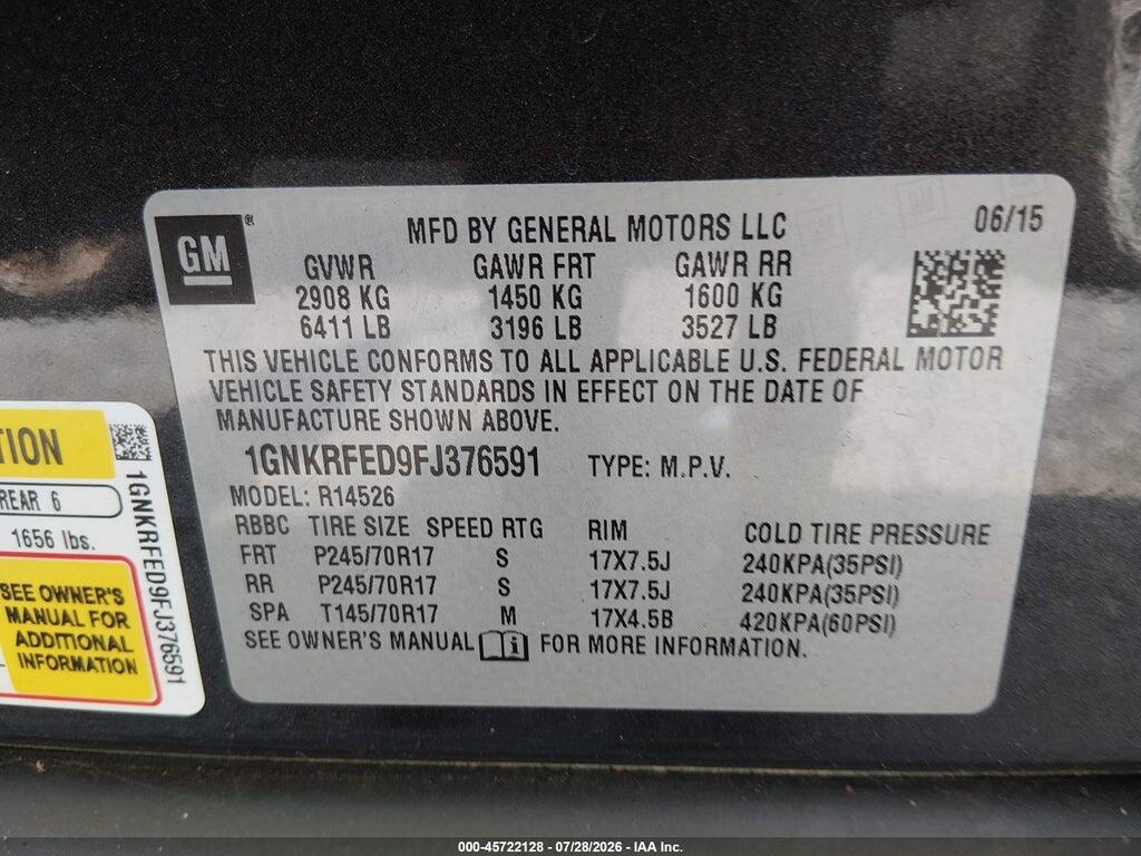 1GNKRFED9FJ376591 2015 CHEVROLET TRAVERSE photo no. 9