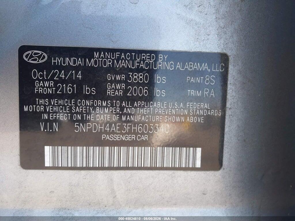 5NPDH4AE3FH603340 2015 HYUNDAI ELANTRA photo no. 9